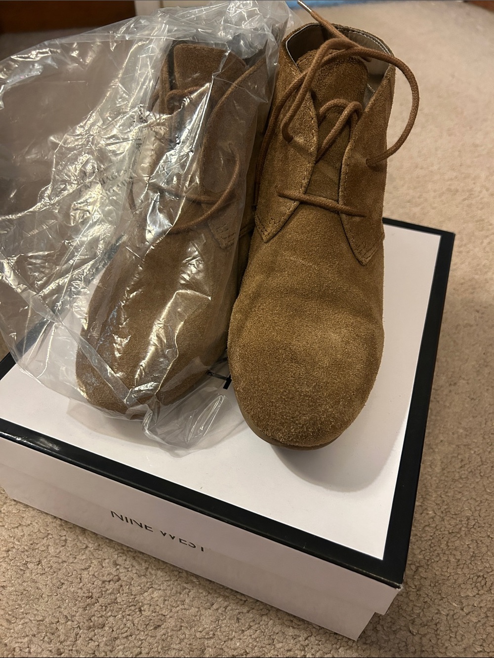 Nine West Lace-Up Suede Boots in Natural